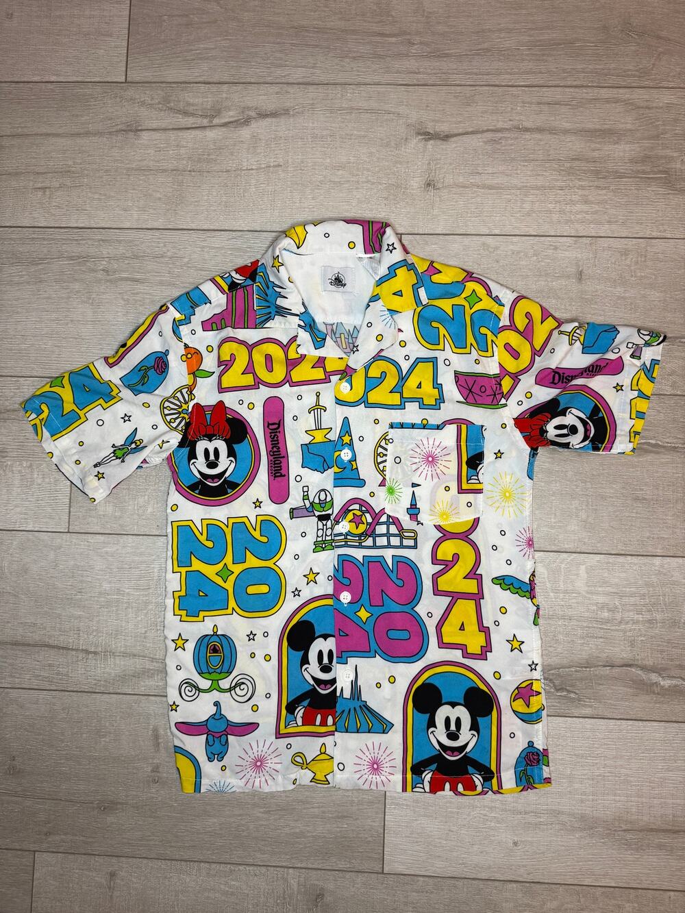 Disneyland Parks 2024 Mickey & Friends All-Over Print Camp Shirt Small S